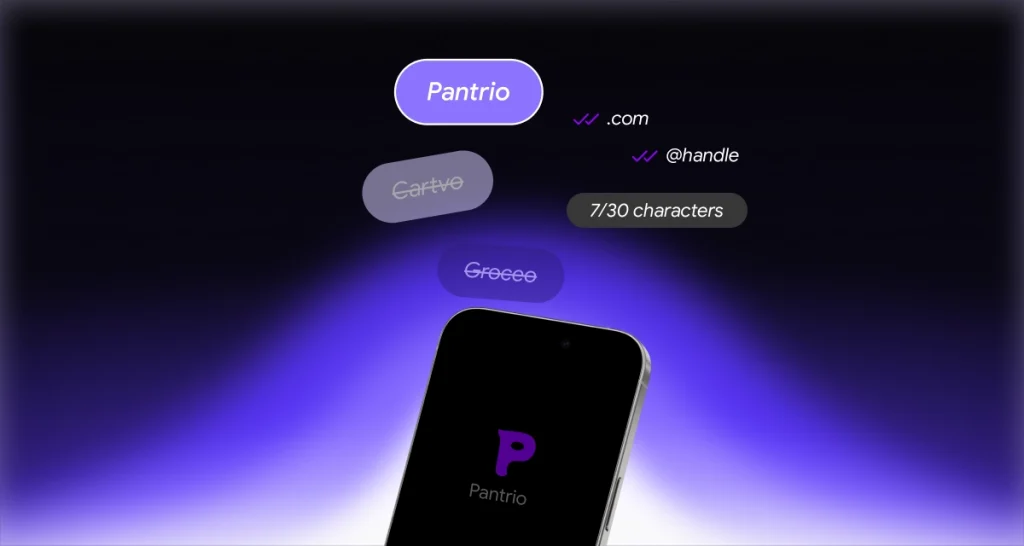 app name ideas next to a smartphone